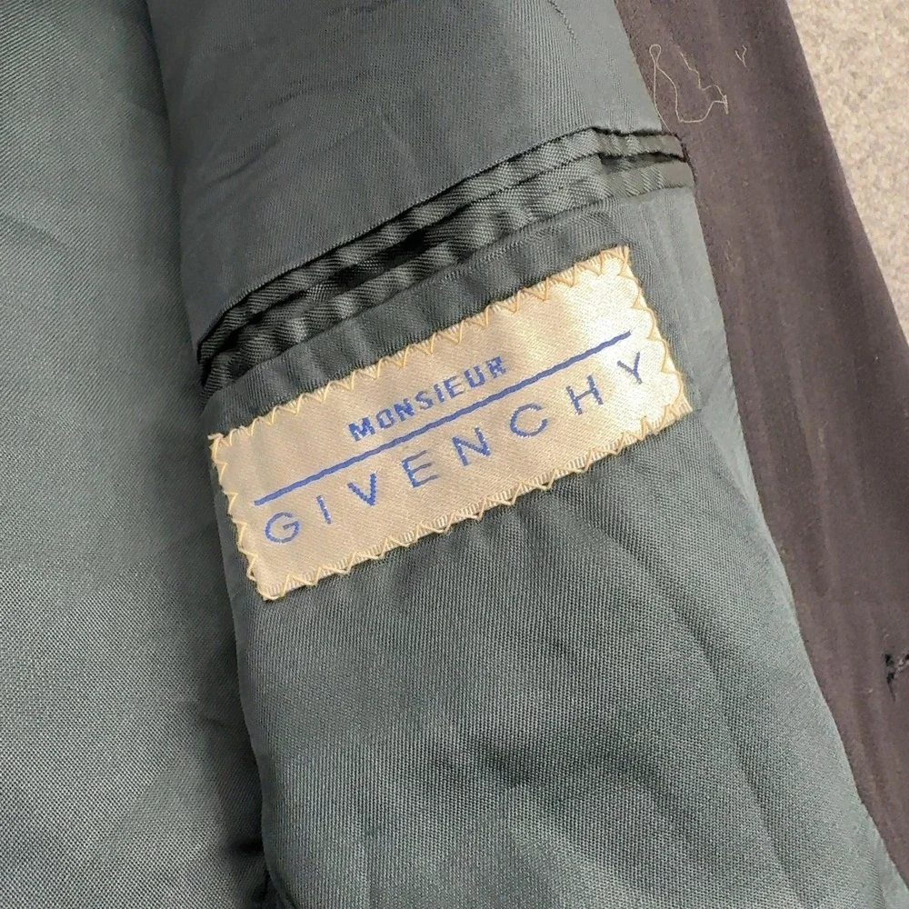 Vintage Monsieur Givenchy Blazer Mens 42 Black Wool Herringbone Two Button